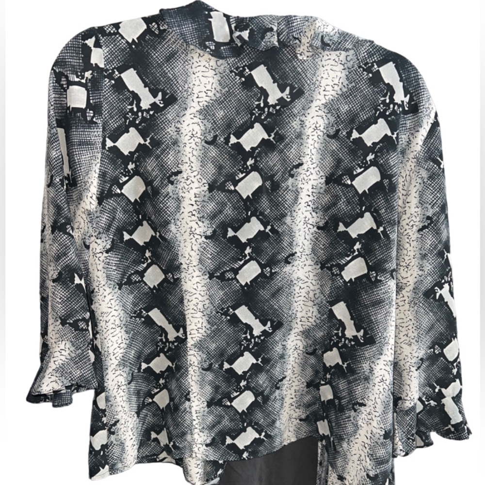 Vintage 100% silk western‎ snake print button up with ruffles - Picture 2 of 6